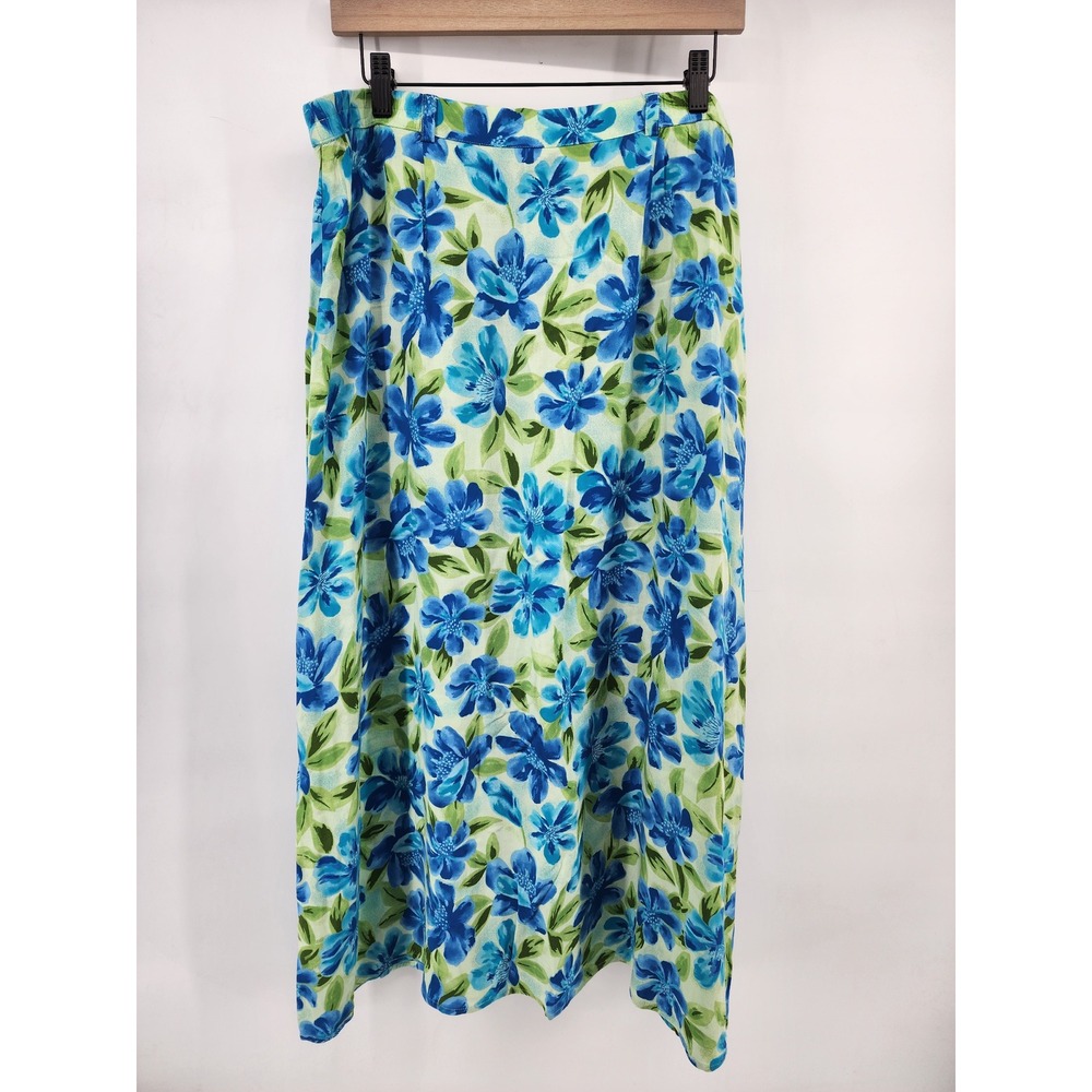 Sag Harbor Womens Blue Floral Button Front Rayon Midi Skirt Size Large